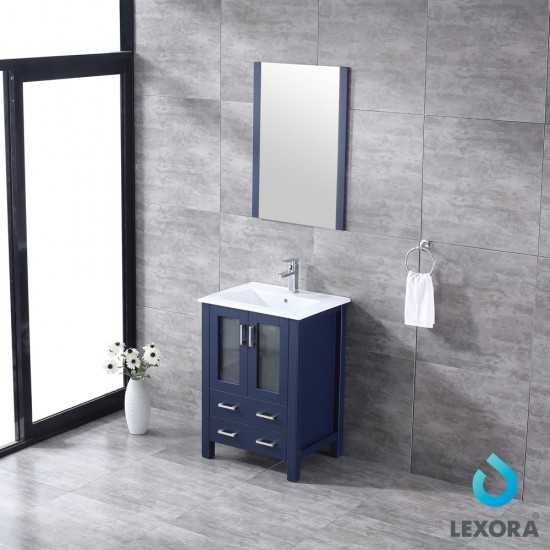 Volez 24" Navy Blue Single Vanity, Integrated Top, White Integrated Square Sink and 22" Mirror