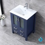 Volez 24" Navy Blue Single Vanity, Integrated Top, White Integrated Square Sink and 22" Mirror