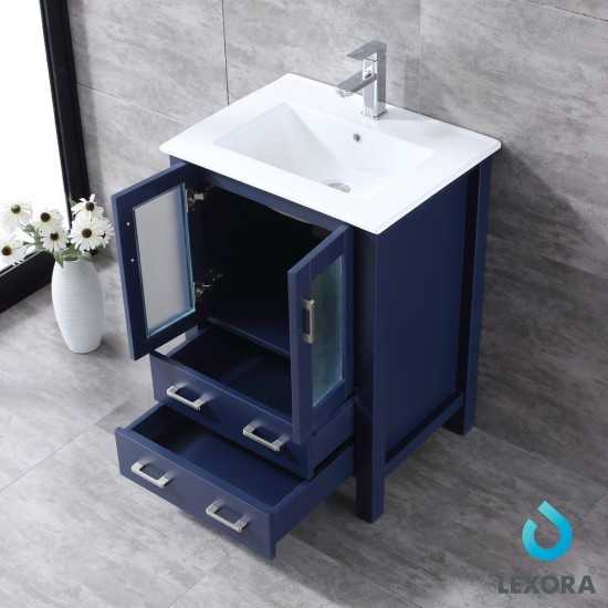 Volez 24" Navy Blue Single Vanity, Integrated Top, White Integrated Square Sink and 22" Mirror