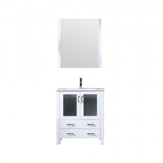Volez 30" White Single Vanity, Integrated Top, White Integrated Square Sink and 28" Mirror