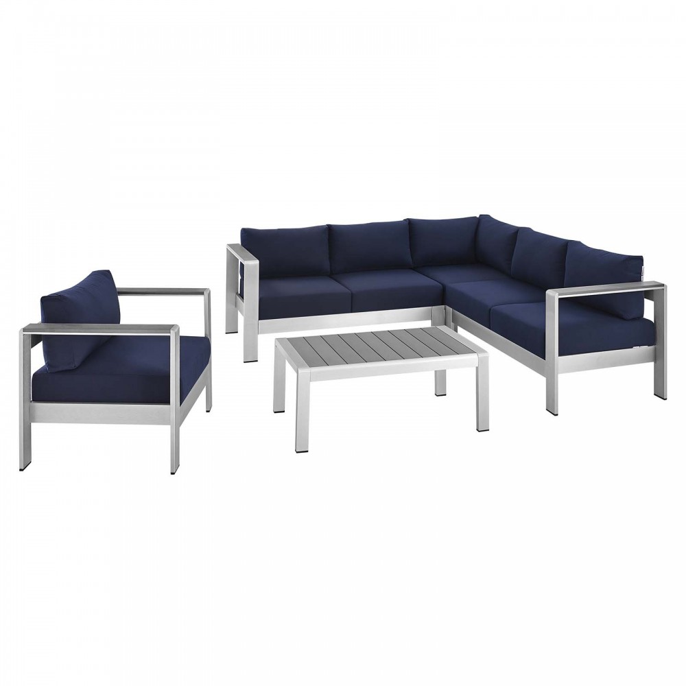 Shore Sunbrella® Fabric Outdoor Patio Aluminum 5 Piece Sectional Sofa Set