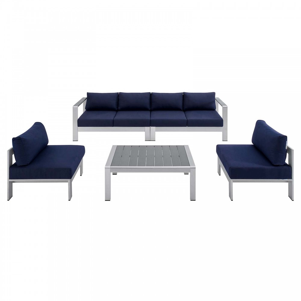 Shore Sunbrella® Fabric Outdoor Patio Aluminum 5 Piece Sectional Sofa Set