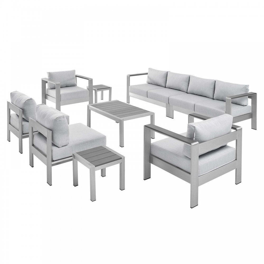 Shore Sunbrella® Fabric Outdoor Patio Aluminum 9 Piece Sectional Sofa Set