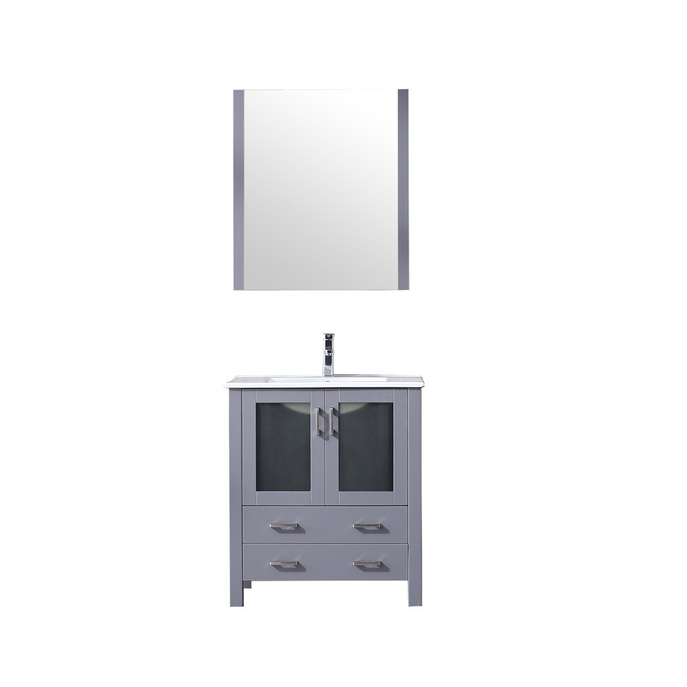 Volez 30" Dark Grey Single Vanity, Integrated Top, White Integrated Square Sink and 28" Mirror