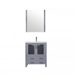 Volez 30" Dark Grey Single Vanity, Integrated Top, White Integrated Square Sink and 28" Mirror