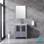 Volez 30" Dark Grey Single Vanity, Integrated Top, White Integrated Square Sink and 28" Mirror