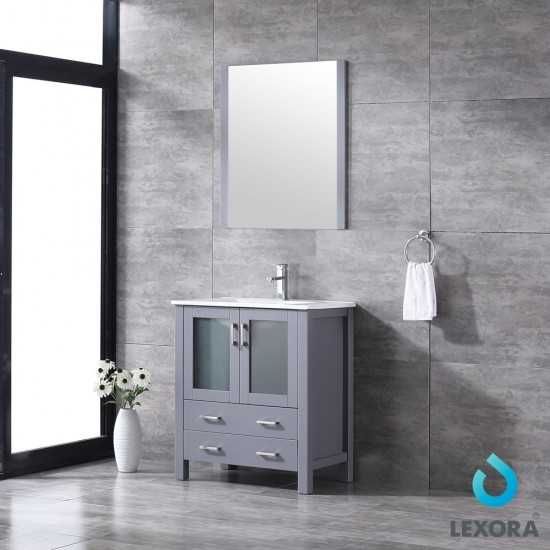 Volez 30" Dark Grey Single Vanity, Integrated Top, White Integrated Square Sink and 28" Mirror