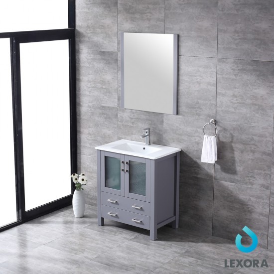 Volez 30" Dark Grey Single Vanity, Integrated Top, White Integrated Square Sink and 28" Mirror