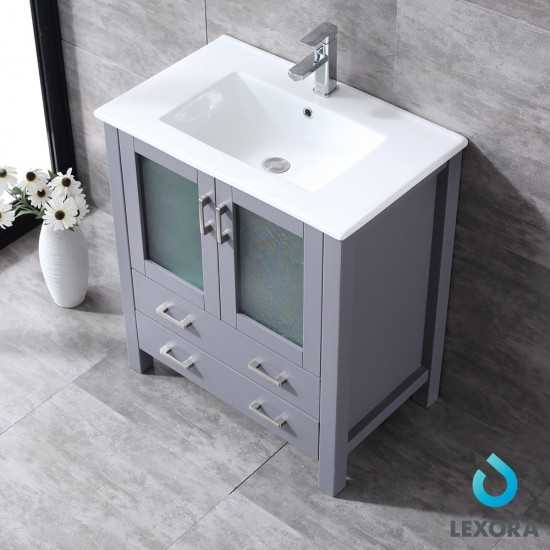 Volez 30" Dark Grey Single Vanity, Integrated Top, White Integrated Square Sink and 28" Mirror