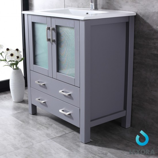 Volez 30" Dark Grey Single Vanity, Integrated Top, White Integrated Square Sink and 28" Mirror