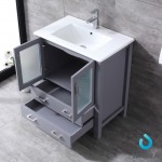 Volez 30" Dark Grey Single Vanity, Integrated Top, White Integrated Square Sink and 28" Mirror