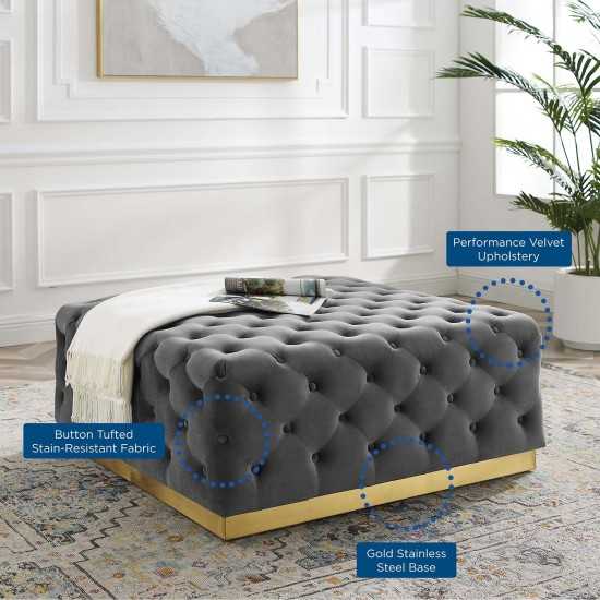 Ensconce Tufted Performance Velvet Square Ottoman