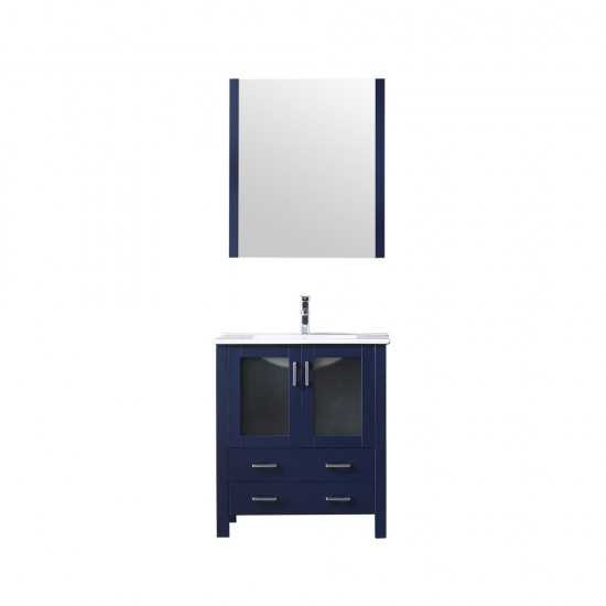 Volez 30" Navy Blue Single Vanity, Integrated Top, White Integrated Square Sink and 28" Mirror