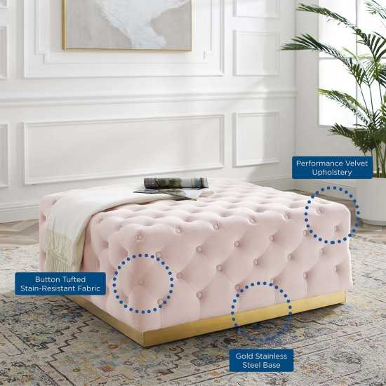 Ensconce Tufted Performance Velvet Square Ottoman