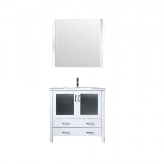 Volez 36" White Single Vanity, Integrated Top, White Integrated Square Sink and 34" Mirror