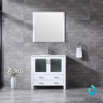 Volez 36" White Single Vanity, Integrated Top, White Integrated Square Sink and 34" Mirror