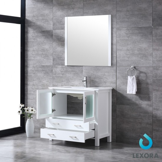 Volez 36" White Single Vanity, Integrated Top, White Integrated Square Sink and 34" Mirror