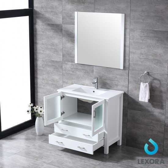 Volez 36" White Single Vanity, Integrated Top, White Integrated Square Sink and 34" Mirror