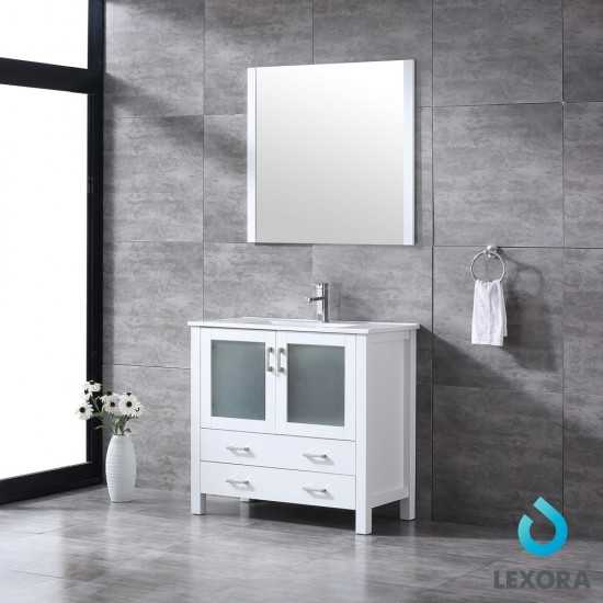 Volez 36" White Single Vanity, Integrated Top, White Integrated Square Sink and 34" Mirror