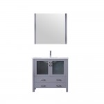 Volez 36" Dark Grey Single Vanity, Integrated Top, White Integrated Square Sink and 34" Mirror