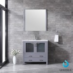 Volez 36" Dark Grey Single Vanity, Integrated Top, White Integrated Square Sink and 34" Mirror