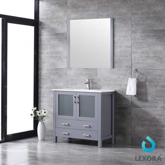 Volez 36" Dark Grey Single Vanity, Integrated Top, White Integrated Square Sink and 34" Mirror