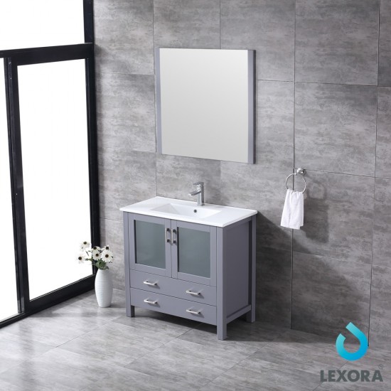 Volez 36" Dark Grey Single Vanity, Integrated Top, White Integrated Square Sink and 34" Mirror