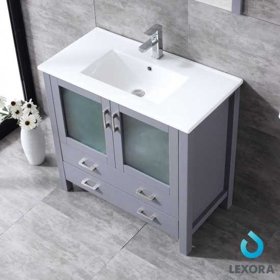 Volez 36" Dark Grey Single Vanity, Integrated Top, White Integrated Square Sink and 34" Mirror