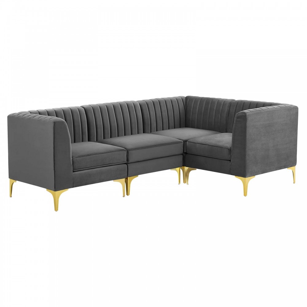 Triumph Channel Tufted Performance Velvet 4-Piece Sectional Sofa