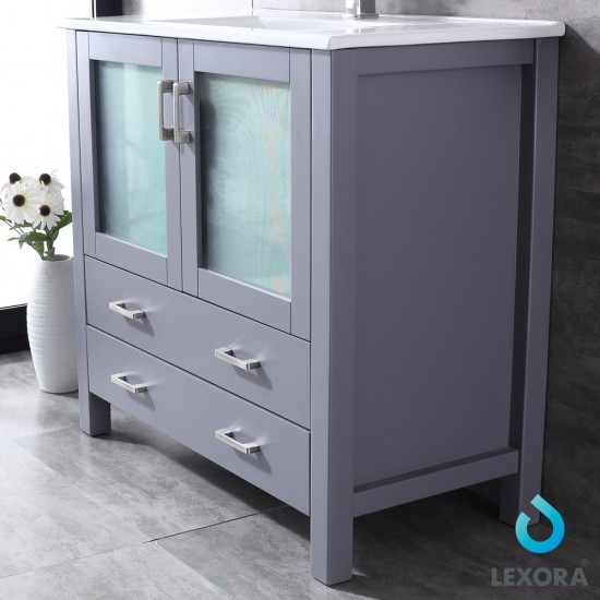 Volez 36" Dark Grey Single Vanity, Integrated Top, White Integrated Square Sink and 34" Mirror