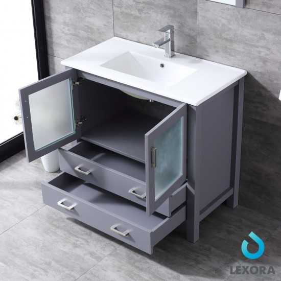 Volez 36" Dark Grey Single Vanity, Integrated Top, White Integrated Square Sink and 34" Mirror