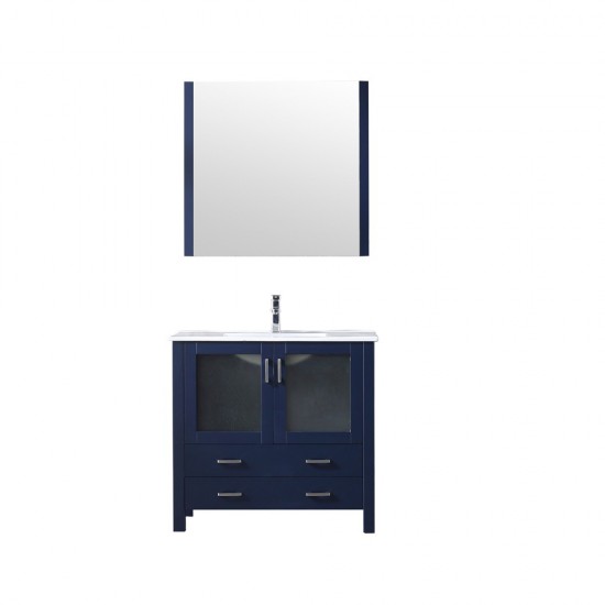 Volez 36" Navy Blue Single Vanity, Integrated Top, White Integrated Square Sink and 34" Mirror