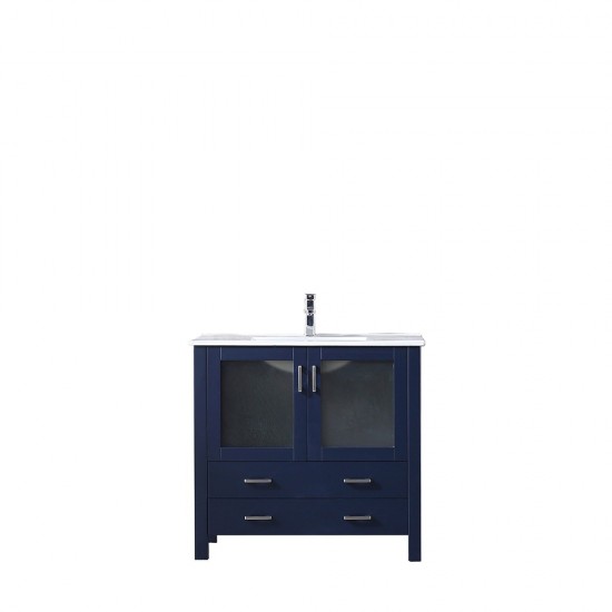 Volez 36" Navy Blue Single Vanity, Integrated Top, White Integrated Square Sink and no Mirror