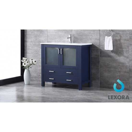 Volez 36" Navy Blue Single Vanity, Integrated Top, White Integrated Square Sink and no Mirror