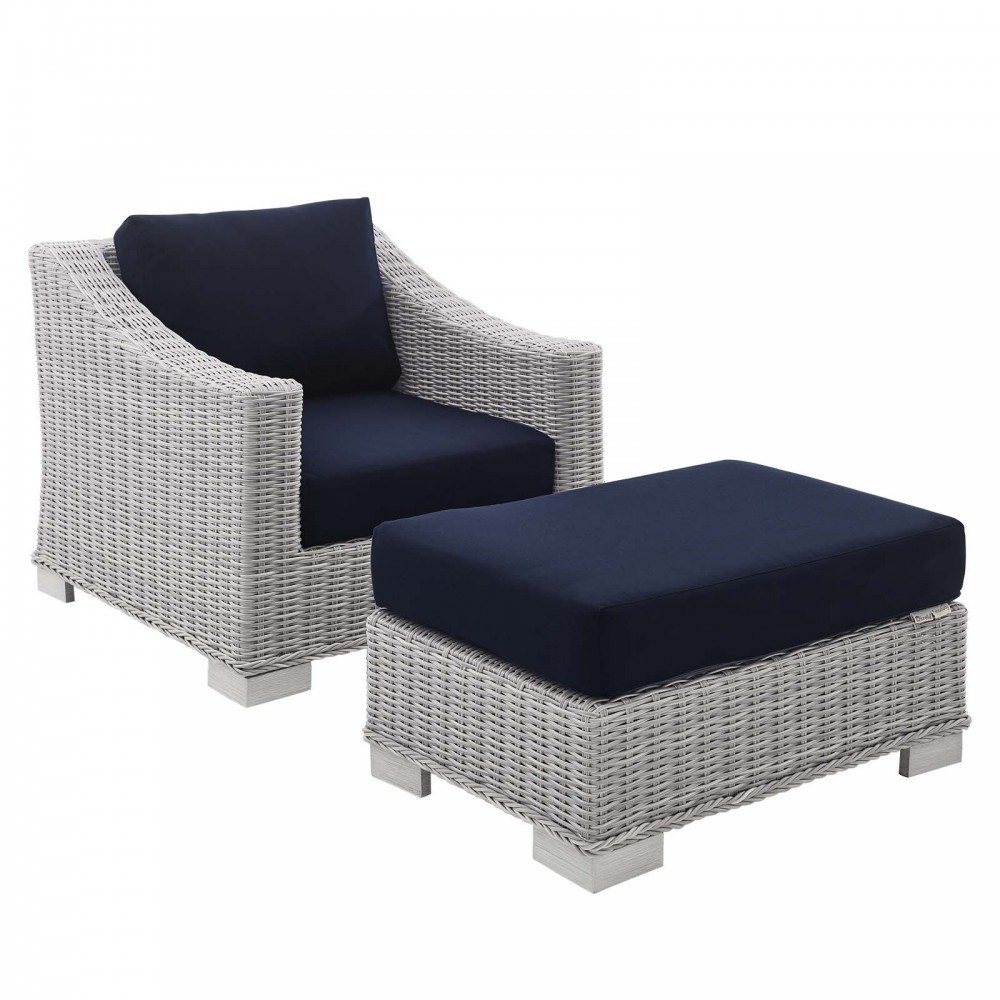 Conway Sunbrella® Outdoor Patio Wicker Rattan 2-Piece Armchair and Ottoman Set Conway Sunbrella® Outdoor Patio Wicker Rattan 2-Piece Armchair and Ottoman Set