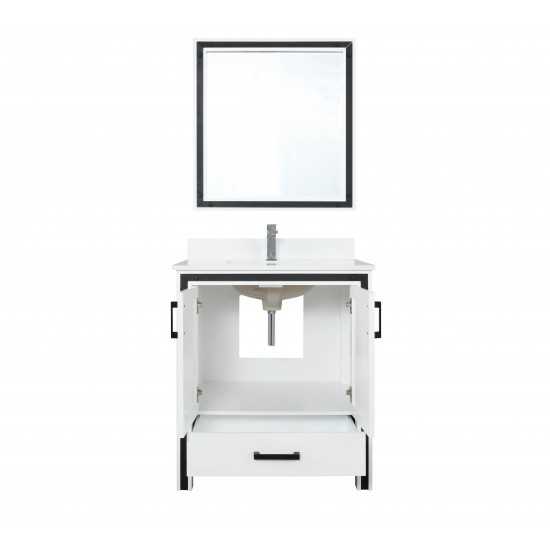 Ziva 30" White Single Vanity, Cultured Marble Top, White Square Sink and 28" Mirror w/ Faucet