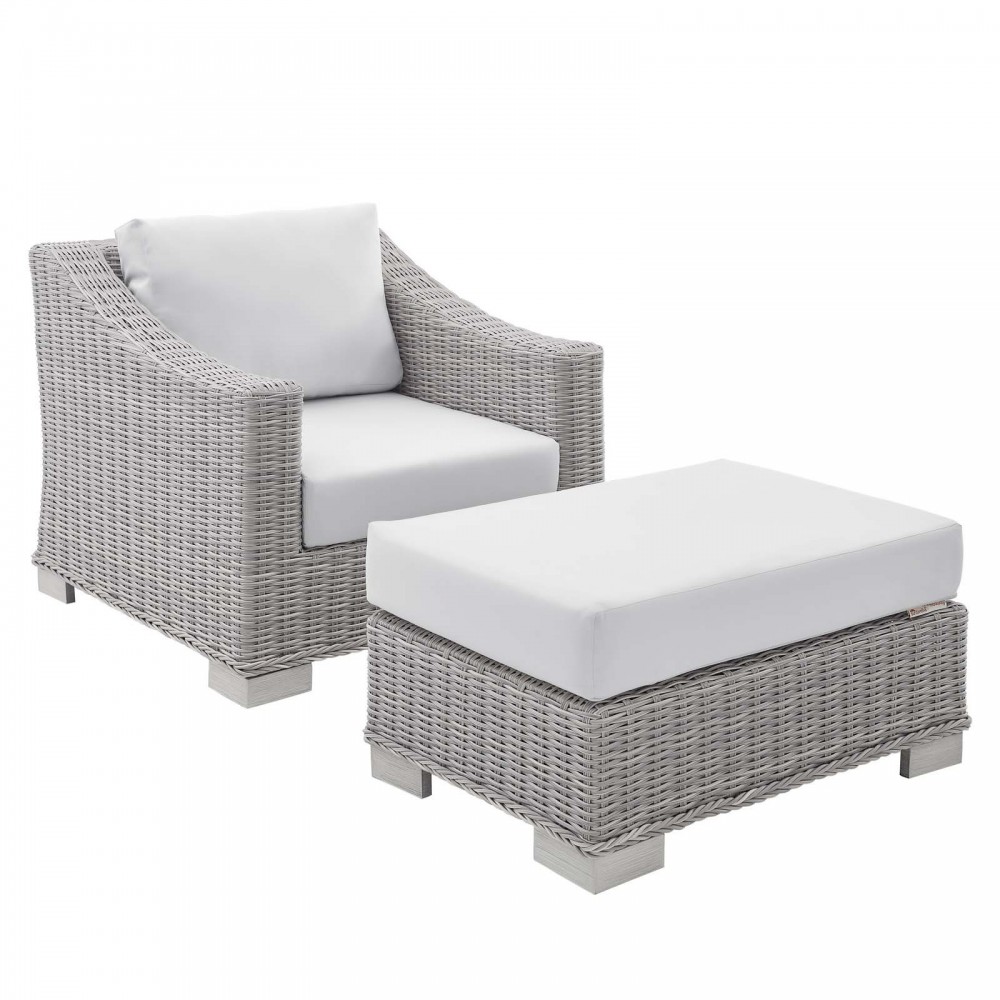 Conway Sunbrella® Outdoor Patio Wicker Rattan 2-Piece Armchair and Ottoman Set Conway Sunbrella® Outdoor Patio Wicker Rattan 2-Piece Armchair and Ottoman Set