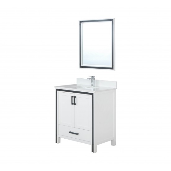 Ziva 30" White Single Vanity, Cultured Marble Top, White Square Sink and 28" Mirror w/ Faucet