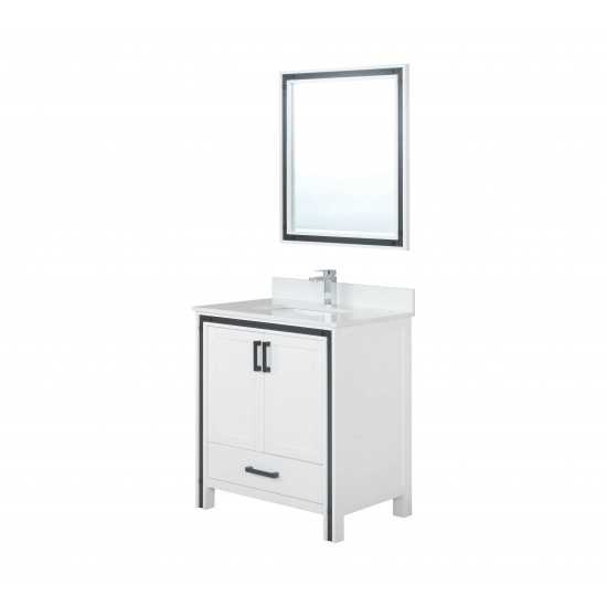 Ziva 30" White Single Vanity, Cultured Marble Top, White Square Sink and 28" Mirror