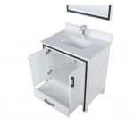 Ziva 30" White Single Vanity, Cultured Marble Top, White Square Sink and 28" Mirror