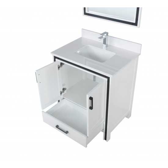 Ziva 30" White Single Vanity, Cultured Marble Top, White Square Sink and 28" Mirror