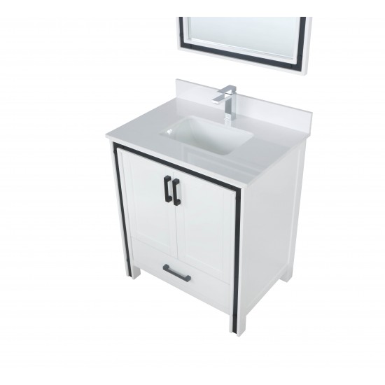 Ziva 30" White Single Vanity, Cultured Marble Top, White Square Sink and 28" Mirror