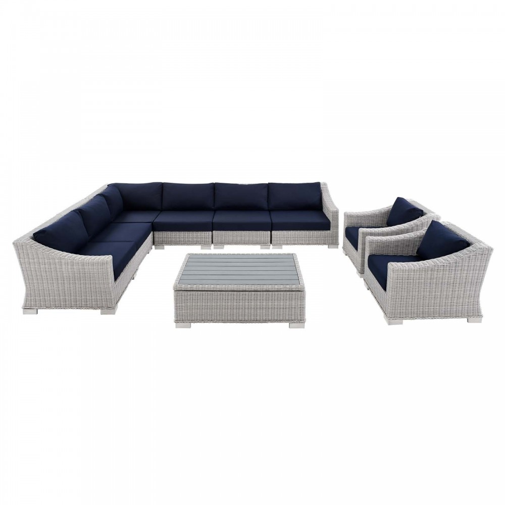 Conway Sunbrella® Outdoor Patio Wicker Rattan 9-Piece Sectional Sofa Set