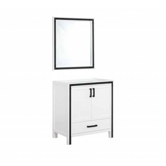 Ziva 30" White Single Vanity, no Top and 28" Mirror