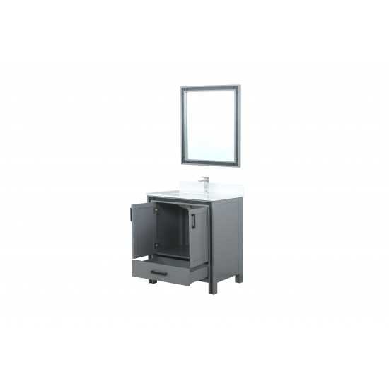 Ziva 30" Dark Grey Single Vanity, Cultured Marble Top, White Square Sink and 28" Mirror w/ Faucet