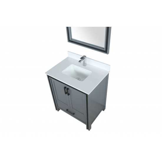 Ziva 30" Dark Grey Single Vanity, Cultured Marble Top, White Square Sink and 28" Mirror w/ Faucet