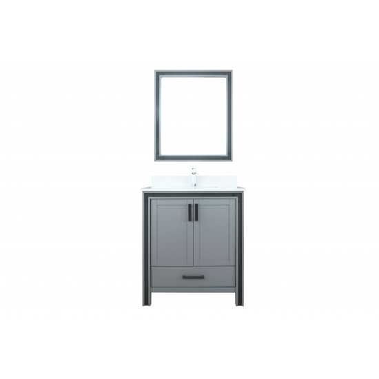 Ziva 30" Dark Grey Single Vanity, Cultured Marble Top, White Square Sink and 28" Mirror w/ Faucet