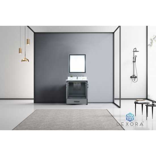 Ziva 30" Dark Grey Single Vanity, Cultured Marble Top, White Square Sink and 28" Mirror w/ Faucet