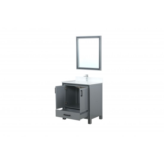 Ziva 30" Dark Grey Single Vanity, Cultured Marble Top, White Square Sink and 28" Mirror