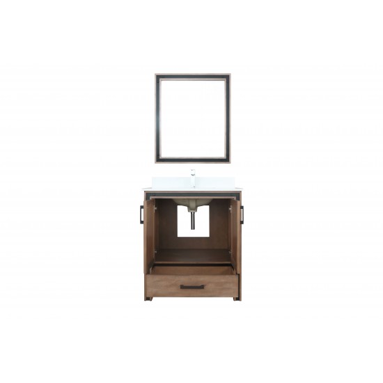 Ziva 30" Rustic Barnwood Single Vanity, Cultured Marble Top, White Square Sink and 28" Mirror